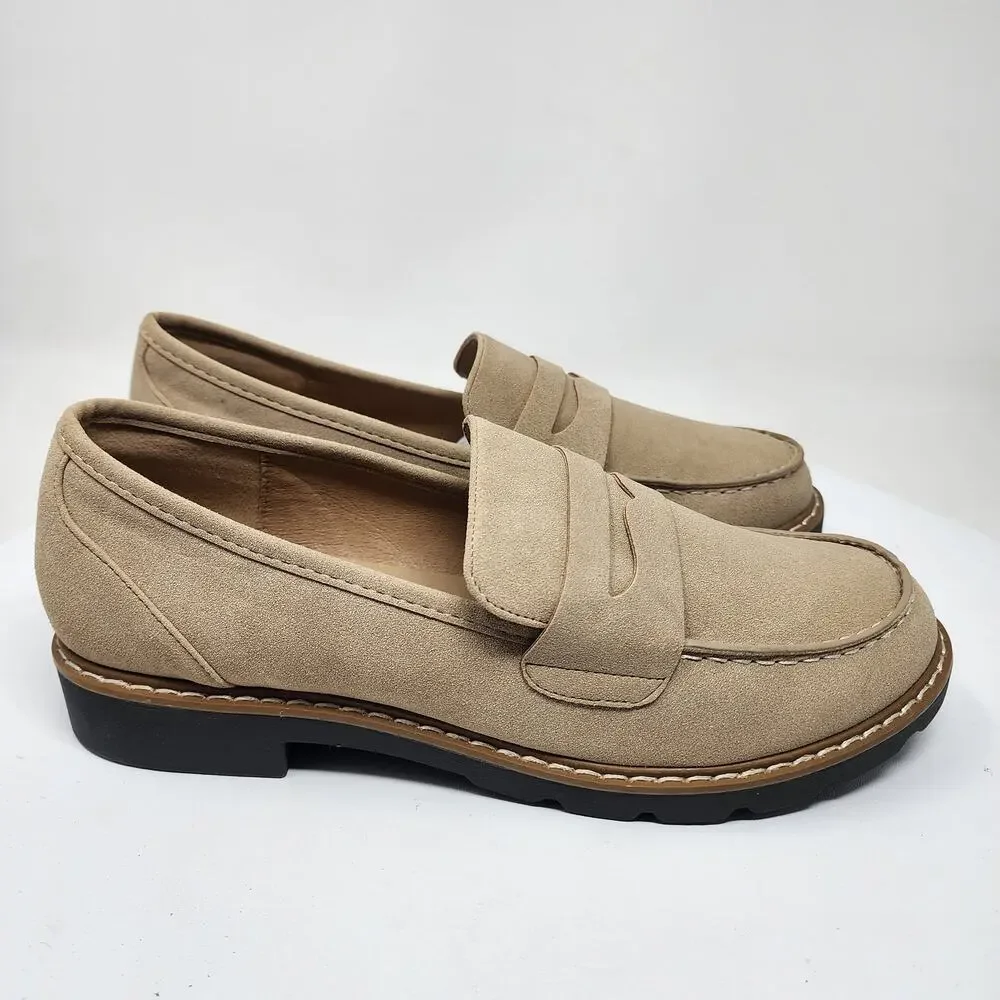 Taryn Rose Devanie Penny Loafer Women 10M Tan Sand Faux Suede/Nubuck TPR Outsole
